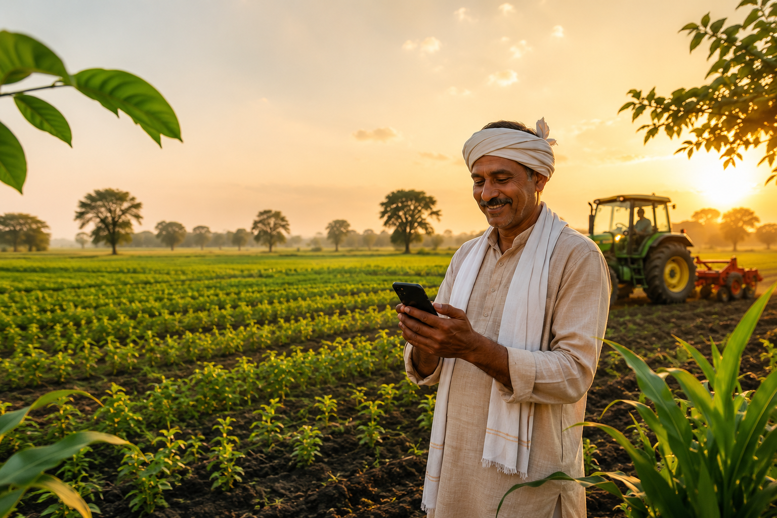 Farmer using KrushiOne app in the field